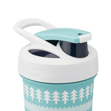 Blue Spruce - Strada® Sleek blender bottle with snowflake and pine tree design, ideal for outdoor enthusiasts and workouts.