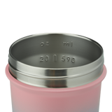 Pink Stainless Steel shaker with internal measurement markings. | Color#Breakaway